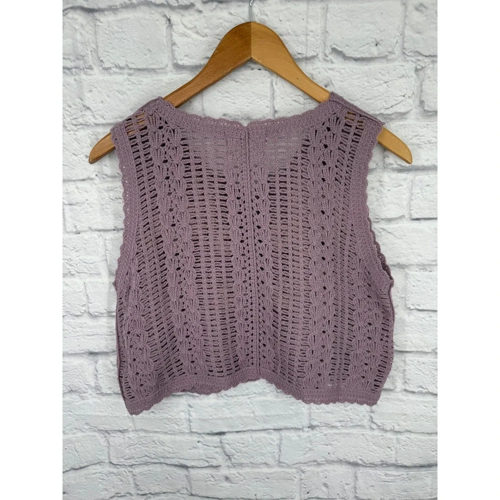 Stormi Wren Crochet Floral Sweater Vest Lavender Boho Cottagecore Button Front S